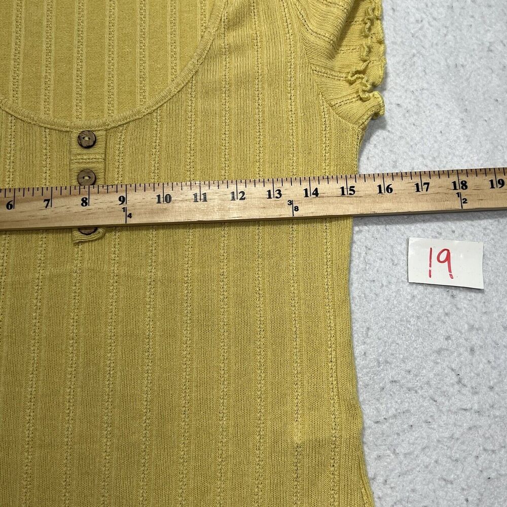 Glance Women's Large Short Sleeve Henley Button Up Pullover Stretch Yellow Top - Picture 7 of 13